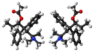 Ball-and-stick models of (R,R)-alphacetylmethadol (left), and (S,S)-alphacetylmethadol (right)