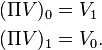 \begin{align}
(\Pi V)_0 &= V_1 \\
(\Pi V)_1 &= V_0.\end{align}