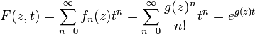 F(z,t) = \sum_{n=0}^\infty f_n(z) t^n = \sum_{n=0}^\infty \frac{g(z)^n}{n!} t^n = e^{g(z)t}