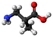 Ball-and-stick model of the 3-aminoisobutyric acid molecule