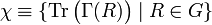 \chi \equiv \{\operatorname{Tr}\big(\Gamma(R)\big)\;|\; R \in G\}