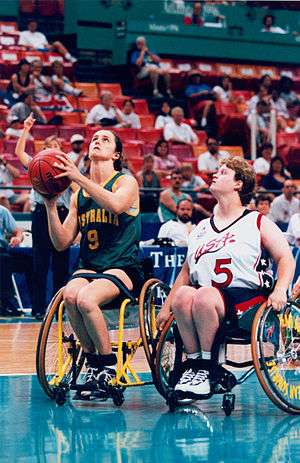 Women competing in wheelchair basketball