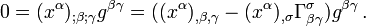 0 = (x^\alpha)_{; \beta ; \gamma} g^{\beta \gamma} = ((x^\alpha)_{, \beta , \gamma} - (x^\alpha)_{, \sigma} \Gamma^{\sigma}_{\beta \gamma}) g^{\beta \gamma} \,.