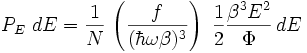 P_E~dE = \frac{1}{N}\,\left(\frac{f}{(\hbar\omega\beta)^3}\right)~\frac{1}{2} \frac{\beta^3E^2}{\Phi}\,dE