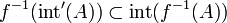 f^{-1}(\operatorname{int}'(A)) \subset \operatorname{int}(f^{-1}(A))