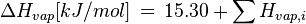 \Delta H_{vap}[kJ/mol] \, = \, 15.30 + \sum H_{vap,i}