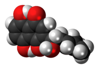 Space-filling model of the alkannin molecule