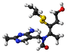 Ball-and-stick model of the allithiamine molecule