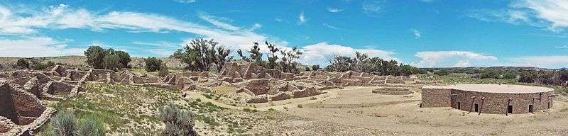 A color panorama of a large sandstone ruin