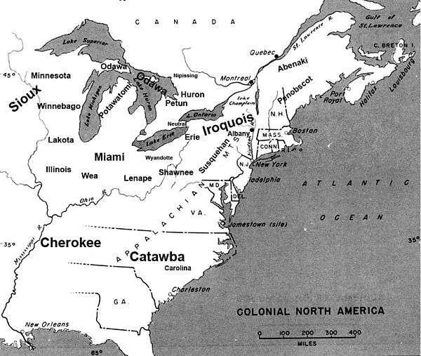 Map showing the approximate location of major tribes and settlements around 1648.