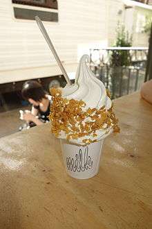 The Milk Bar's  cereal milk - soft serve topped with cornflakes