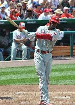 Domonic Brown swinging a bat at the plate