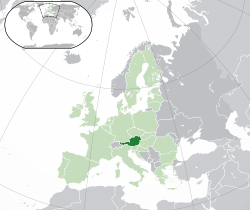 Location of  Austria  (dark green)– in Europe  (green & dark grey)– in the European Union  (green)  –  [Legend]