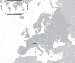 Location of  Switzerland  (green)in Europe  (green & dark grey)