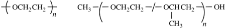 Poly[oxy(ethane-1,2-diyl)] (left) and α-methyl-ω-hydroxy-poly[oxirane-co-(methyloxirane)] (right).