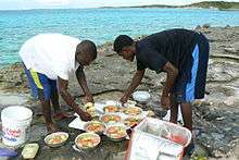 Preparing dinner from fresh caught fish.