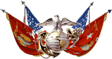 color artwork of an Eagle, Globe, and Anchor over crossed American and Marine flags