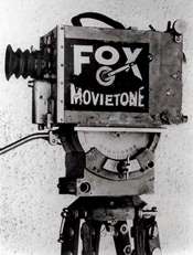 Fox movietone motion picture camera on a tripod from the 1930s