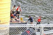 FBI and Hennepin County recovery operations lowering sonar into the river
