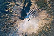 Color image looking down at the top of the volcano