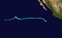 Path of a hurricane in the northeastern Pacific Ocean.