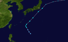 Tracking map of tropical storm