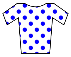 A white jersey with blue polkadots
