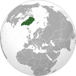 Location of the Kingdom of Denmark: Greenland, the Faroe Islands (circled), and Denmark.