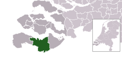 Highlighted position of Terneuzen in a municipal map of Zeeland