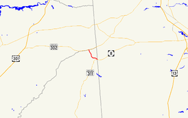 A map of the inland Eastern Shore of Maryland showing major roads.  Maryland Route 454 runs from Marydel to Templeville.