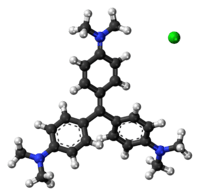 Ball-and-stick model of crystal violet as a chloride salt