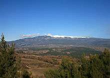 Forested mountain, with white peak