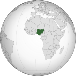 Location of Nigeria shown in dark green
