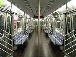 Interior of an R160B car on the E line