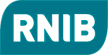 The letters "RNIB" in bold white sans-serif capitals on a teal rectangle where top-left and bottom-right corners are rounded.