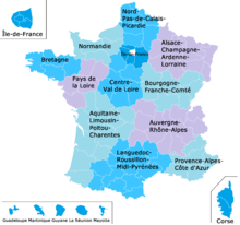color map of the regions of France
