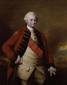 A oil-on-canvas portrait of Robert Clive painted by Nathaniel Dance in 1773. The portrait shows Clive wearing the Order of the Bath with a battle in progress behind him, probably intended to be Plassey