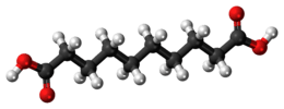 Ball-and-stick model of the sebacic acid molecule