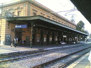 The passenger building from the platforms.