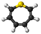 Ball-and-stick model of the thiepine molecule