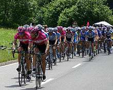 Tour de France pelleton 9th of July 2005 at the begin of the ascend to Cote de Bad Herrenalb