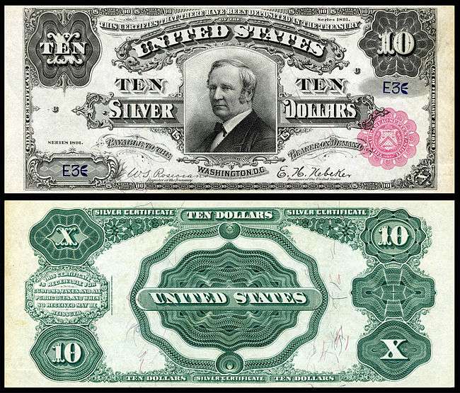 $10 Silver Certificate, Series 1891, Fr.298, depicting Thomas Hendricks