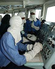 Pakistan Navy's sailors in wearing anti-flash gear while operating a Guided missile frigate, PNS Alamgir 