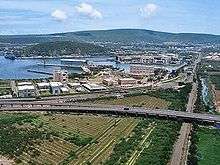 Aerial view of harbour and highway interchanges