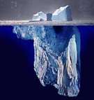 Composite photograph showing an iceberg both above and below the waterline.