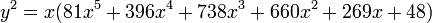 y^2 = x(81x^5+396x^4+738x^3+660x^2+269x+48)