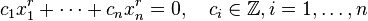 c_1x_1^r+\cdots+c_nx_n^r=0,\quad c_i\in\mathbb{Z}, i=1,\ldots,n